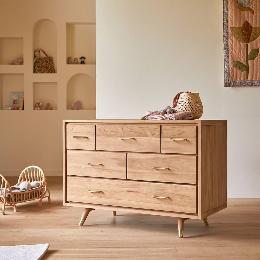 Commode Enfant En Bois De Teck 6 Tiroirs Kort Naturel (Tikamoon) - Couverture