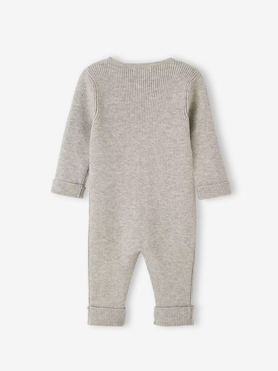 Combinaison en côtes bébé manches longues gris chiné (Vertbaudet) - Image 1
