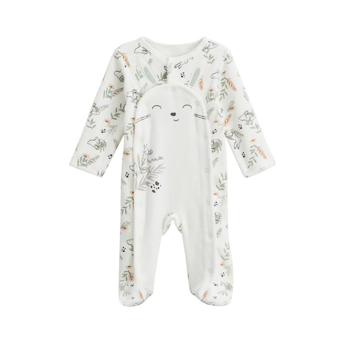 Pyjama Bébé En Velours Ouverture Pont Frimousse Ecru (Petit Beguin) - Image 1