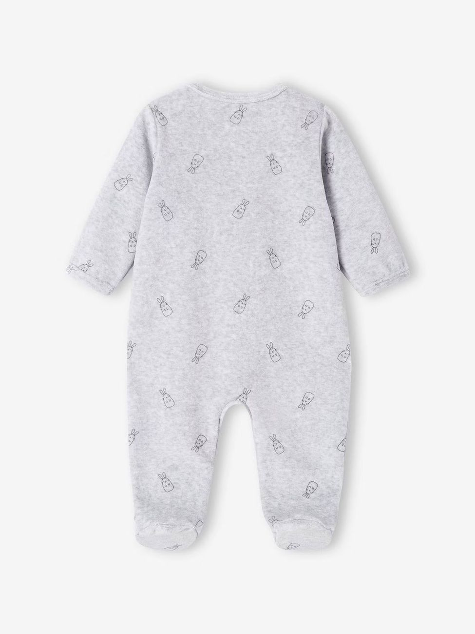 Pyjama bébé mixte en velours lapins gris chiné (Vertbaudet) - Image 1