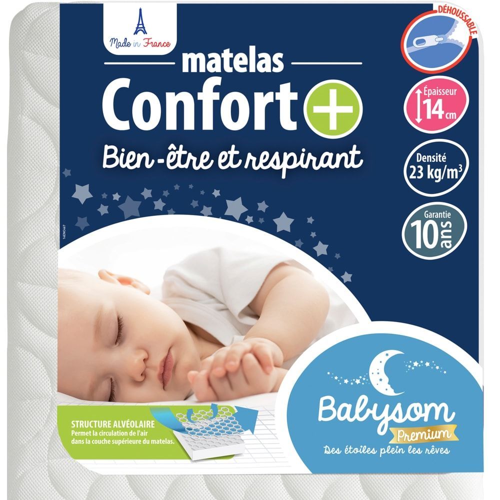 Matelas bébé respirant et déhoussable 70x140x14 (babysom) - Image 1