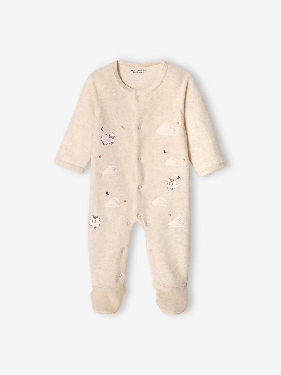 Pyjama bébé mixte en velours ouverture devant beige chiné (Vertbaudet) - Couverture