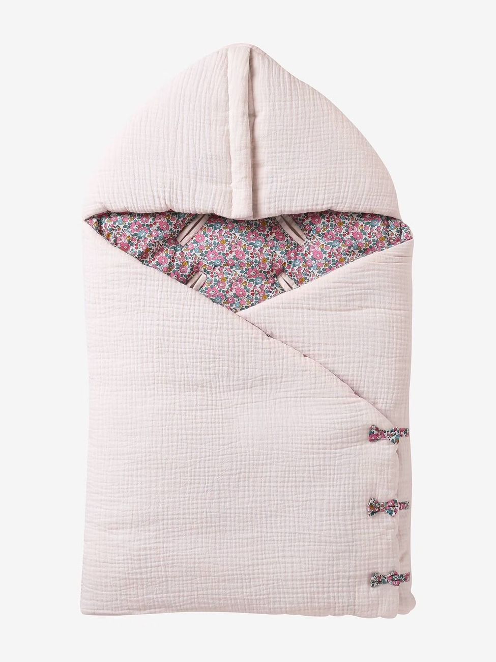 Nid d'ange en gaze de coton bio et tissu Liberty personnalisable rose pâle (Envie De Fraise) - Image 1