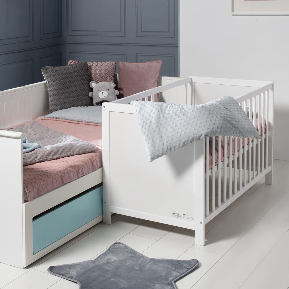 Lit bébé 2en1 cododo et indépendant 60x120 en bois blanc (Roba) - Image 1
