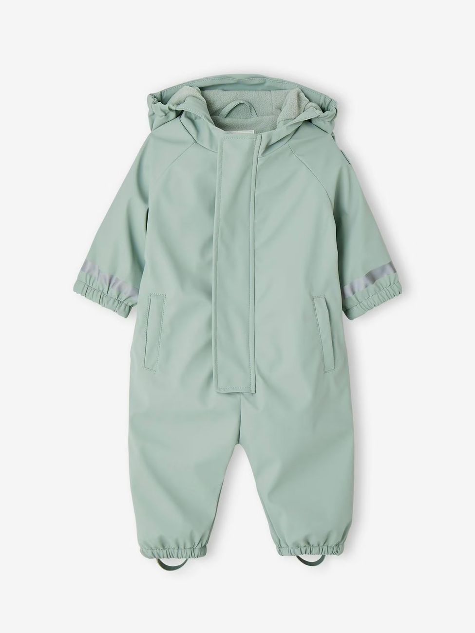 Combinaison à capuche anti-pluie bébé doublée maille polaire vert sauge (Vertbaudet) - Couverture