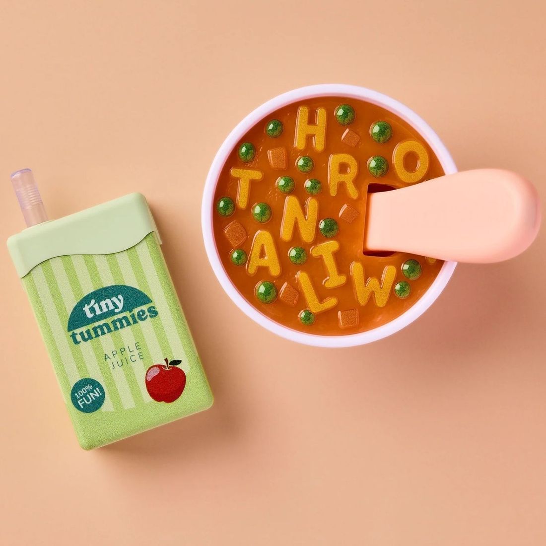 Coffret repas soupe alphabet et jus de pomme magiques pour poupée (Tiny Harlow) - Image 1