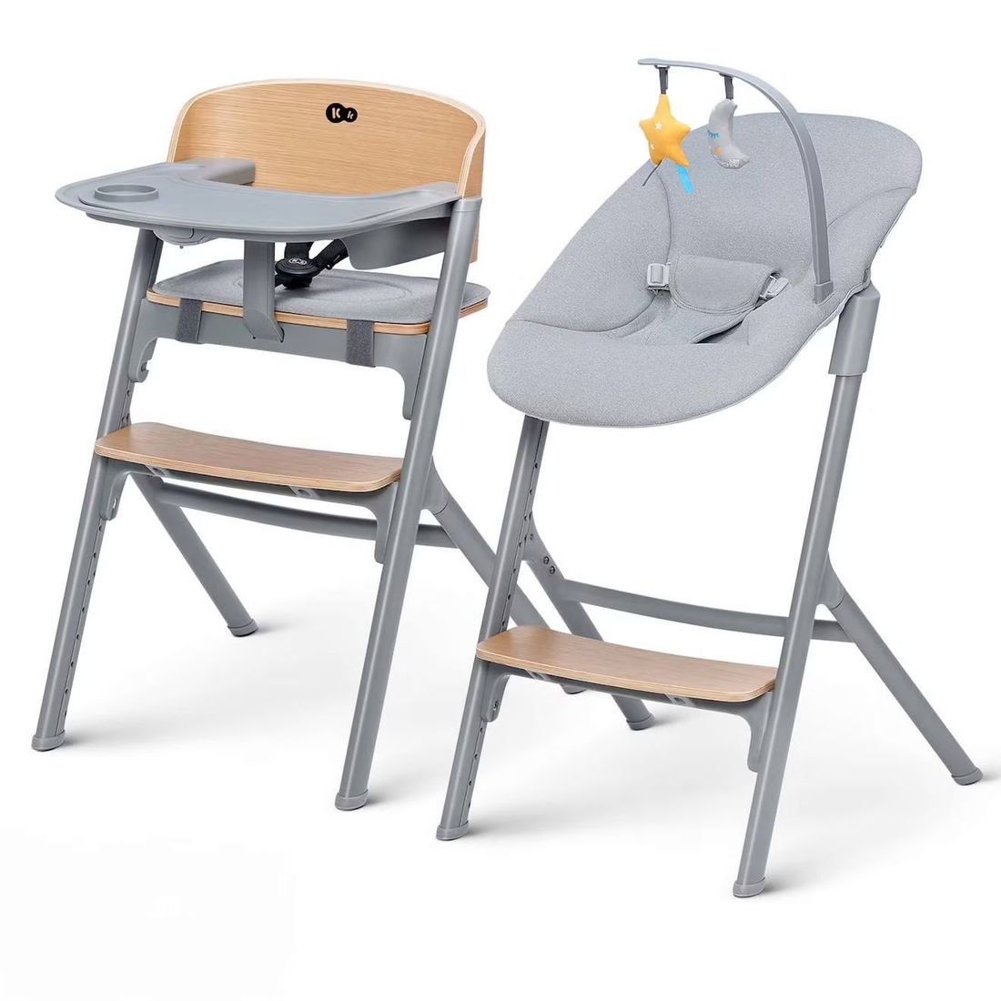 Chaise Haute Évolutive Kinderkraft Livy 4 En 1 Avec Transat Bébé, Assise Réglable, Repose-pieds Ajustable Et Charge 110 Kg Gris (Kinderkraft) - Image 1