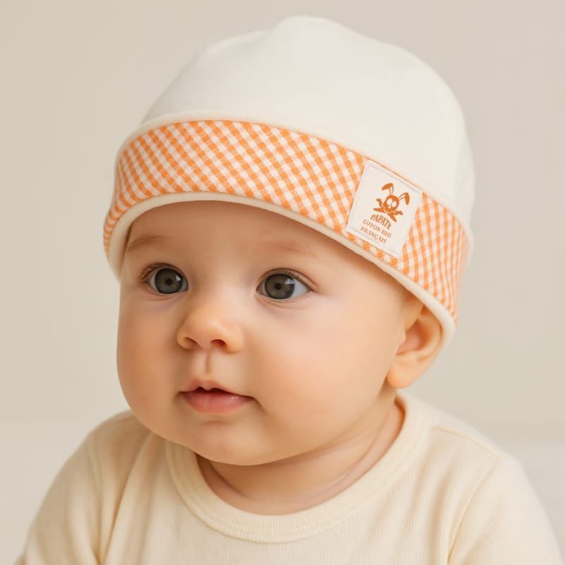 Bonnet de naissance en coton bio vichy (Papate) - Image 1