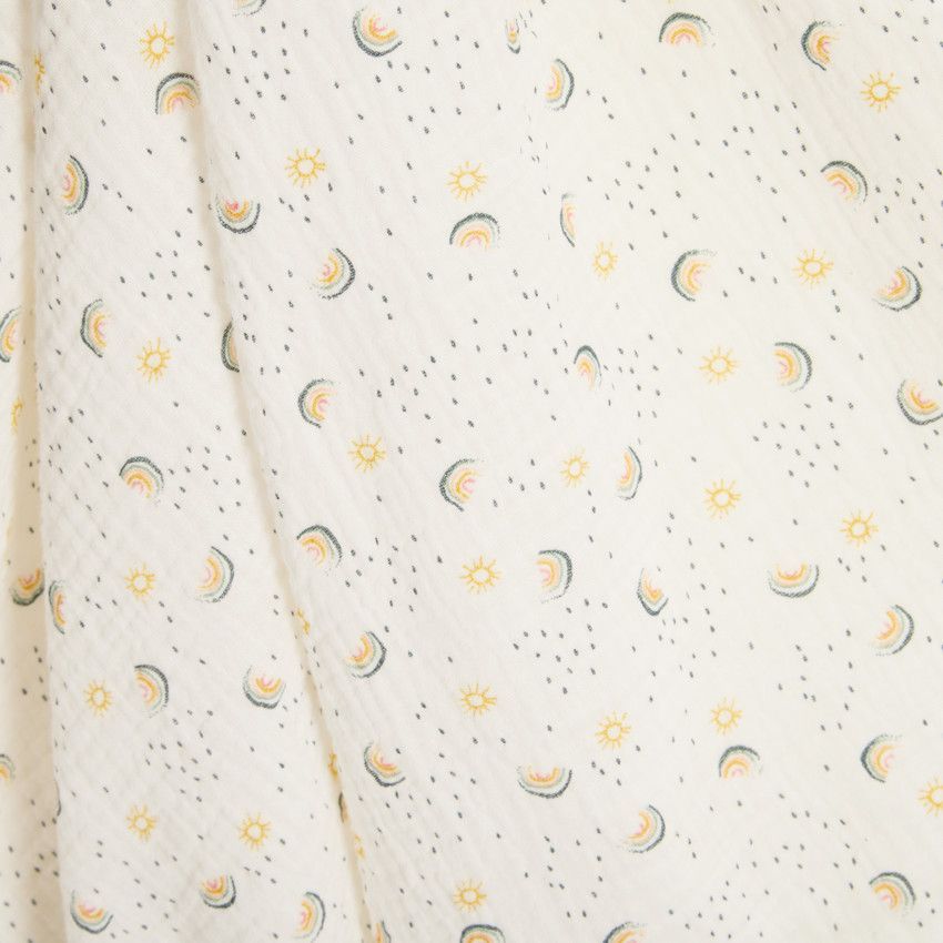 Lange en gaze de coton 100 x 100 cm imprimé arcs-en-ciel - Ecru (Prémaman) - Image 1