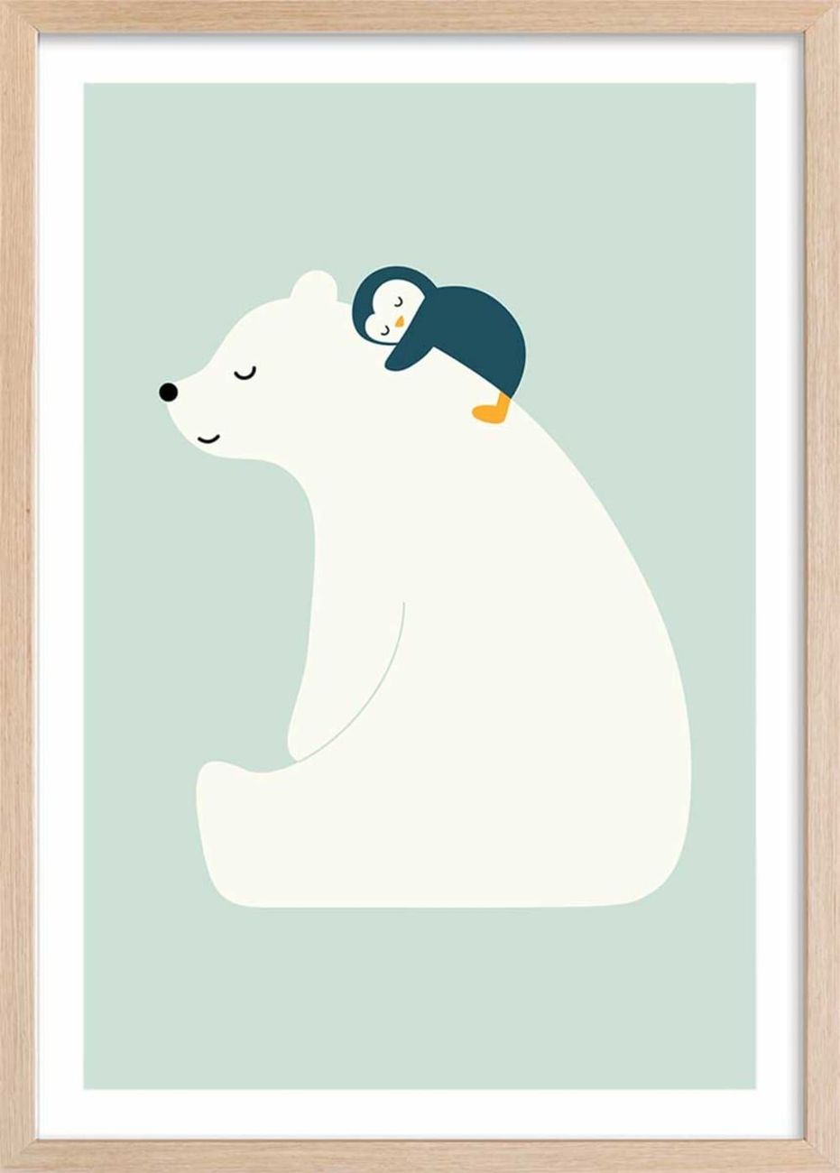 Affiche enfant calin polaire avec cadre bois 40x60 cm (Hexoa) - Couverture