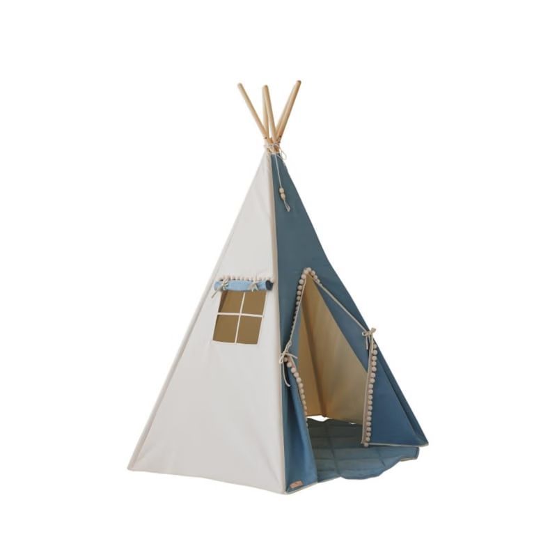 Tente tipi avec pompoms et tapis jeans (Moi Mili) - Image 1