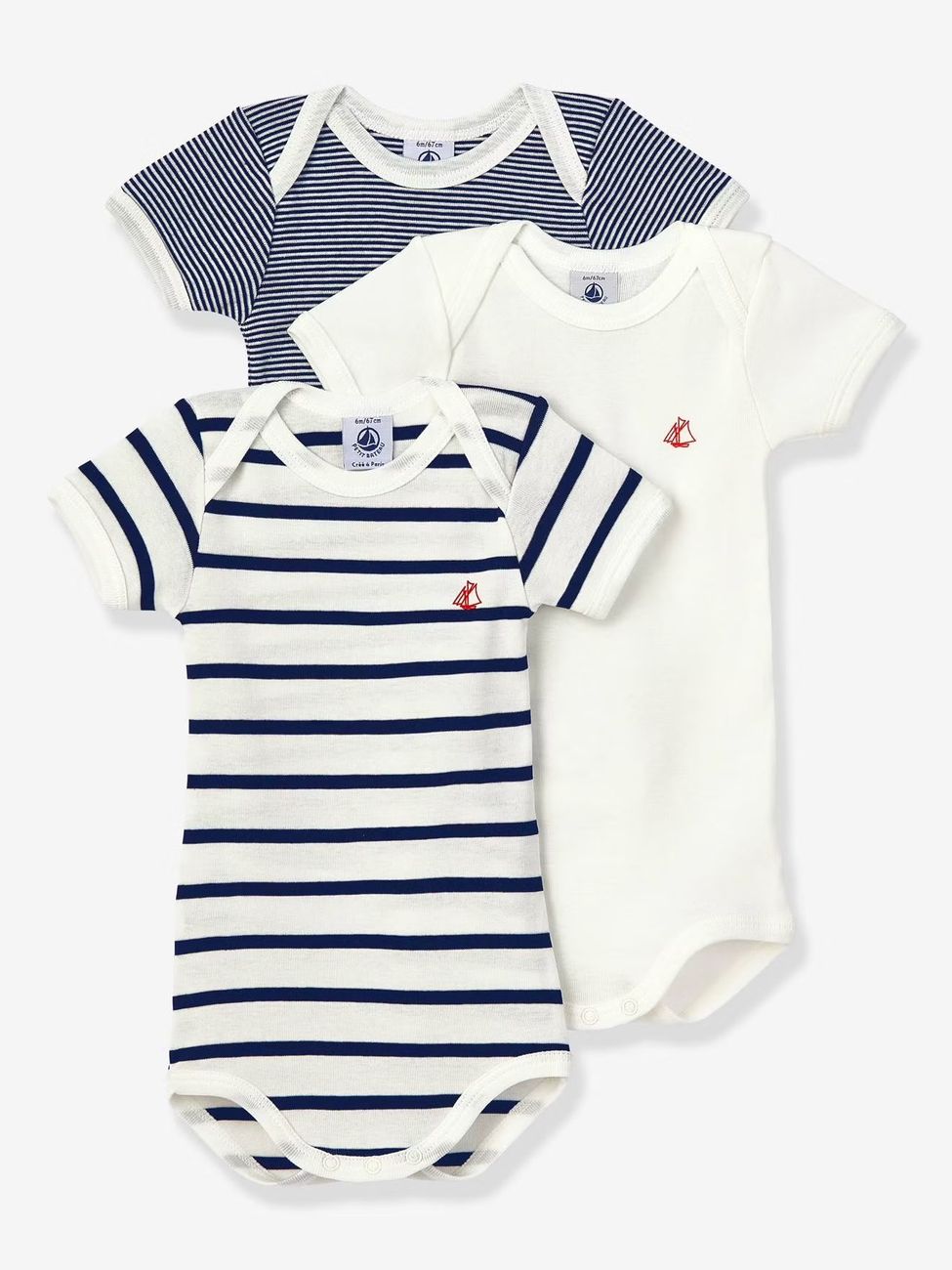 Lot de 3 bodies manches courtes en coton bio blanc (Petit Bateau) - Couverture