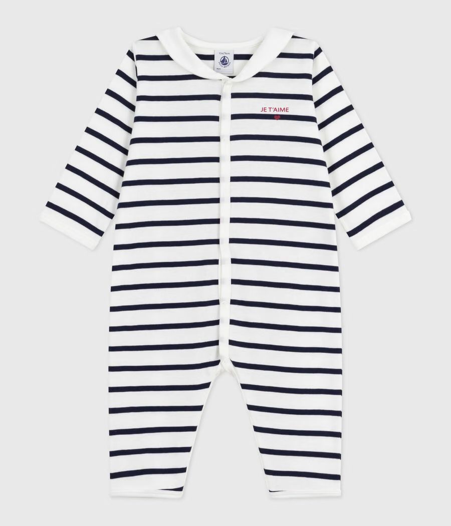Dors-bien sans pieds bébé mixte en coton à rayures avec sérigraphie (Petit Bateau) - Couverture