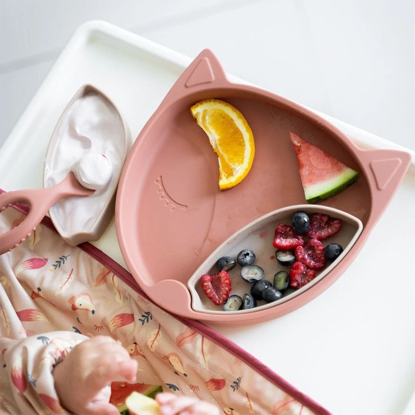 Assiette ventousée en silicone avec compartiments amovibles Renard - Rose (TIDY TOT) - Image 1