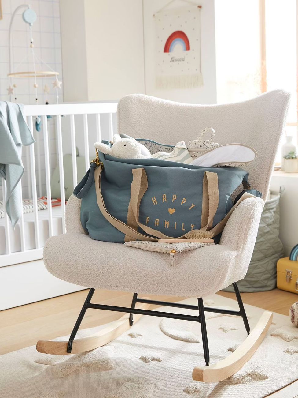 Fauteuil d'allaitement à bascule en tissu bouclette écru (Vertbaudet) - Image 3