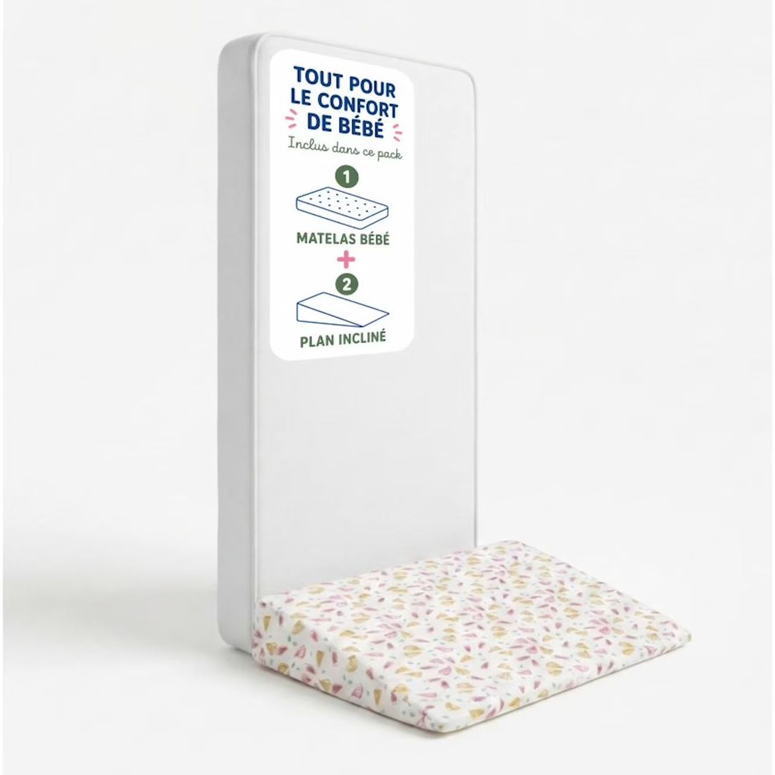 Pack Matelas Bébé 60x120 Cm + Plan Incliné Coton - Confort Souple Et Position Idéale Rose (Les Noursons) - Couverture