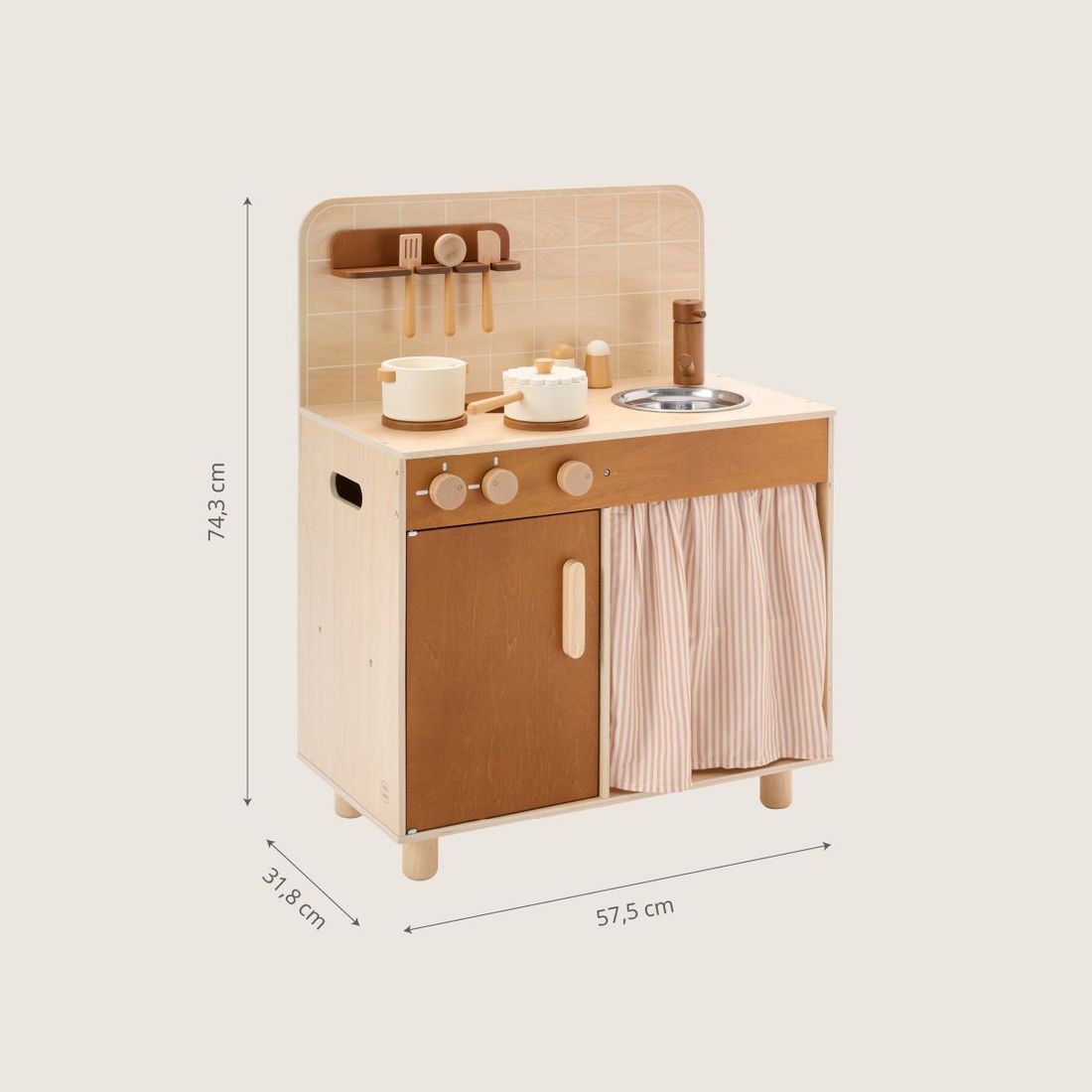 Petite Amélie cuisine en bois enfant | matériaux contreplaqué | beige marron et noyer | 12 accessoires inclus | design durable et naturel (Petite Amélie) - Image 5