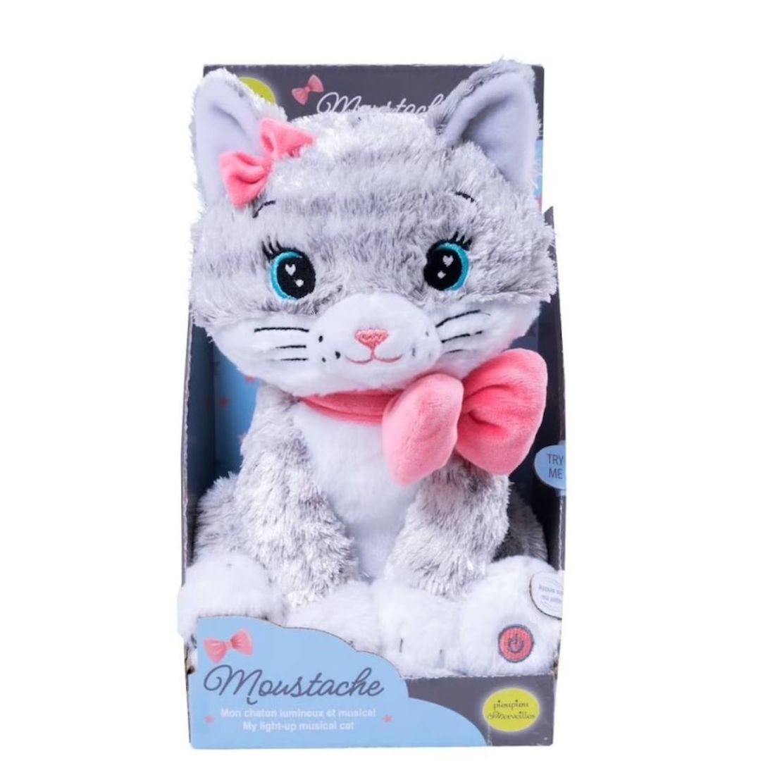 Veilleuse Moustache - Mon Chaton Lumineux Et Musical - 28cm Gris Et Blanc (Pioupiou Et Merveilles) - Image 2
