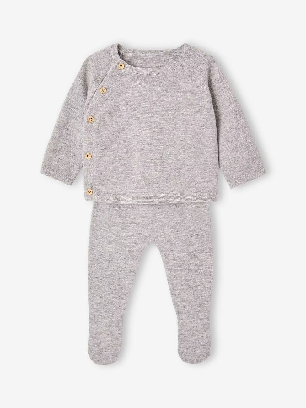 Ensemble naissance pull pantalon laine et cachemire personnalisable gris chiné (Envie De Fraise) - Image 3