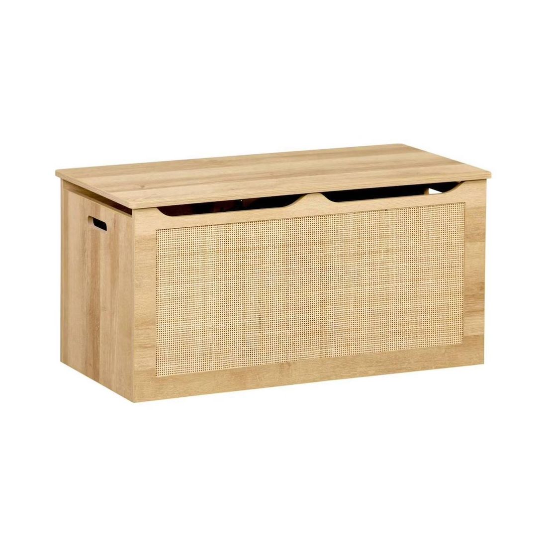 Coffre À Jouets Décor Bois Cannage, Couvercle, Poignées Latérales Pour Chambre Enfant Naturel (sweeek) - Image 1