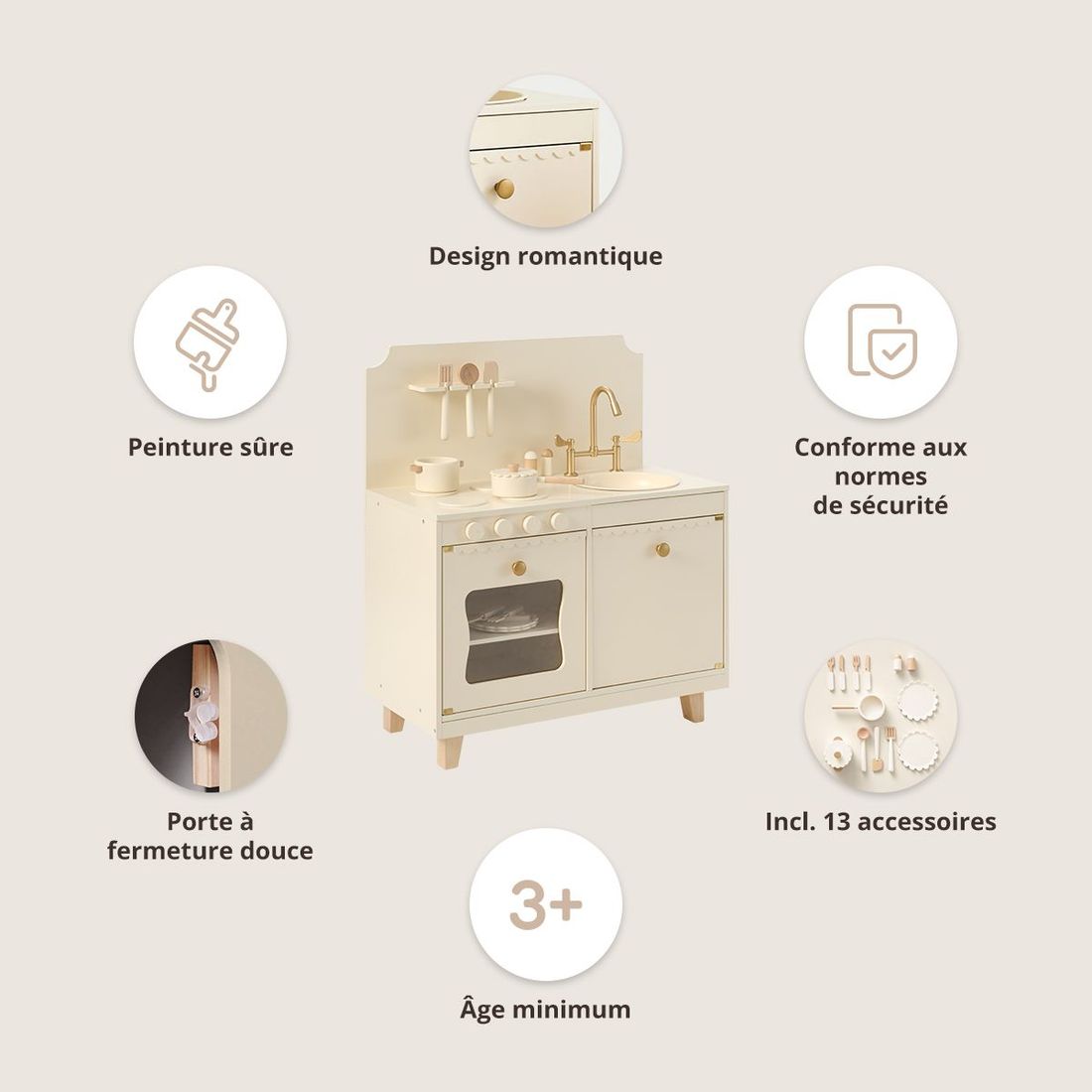 Petite Amélie | Cuisine en bois enfant Sorbier | Cuisine jouet avec 13 accessoires | Beige clair | Bois naturel robuste et durable (Petite Amélie) - Image 2