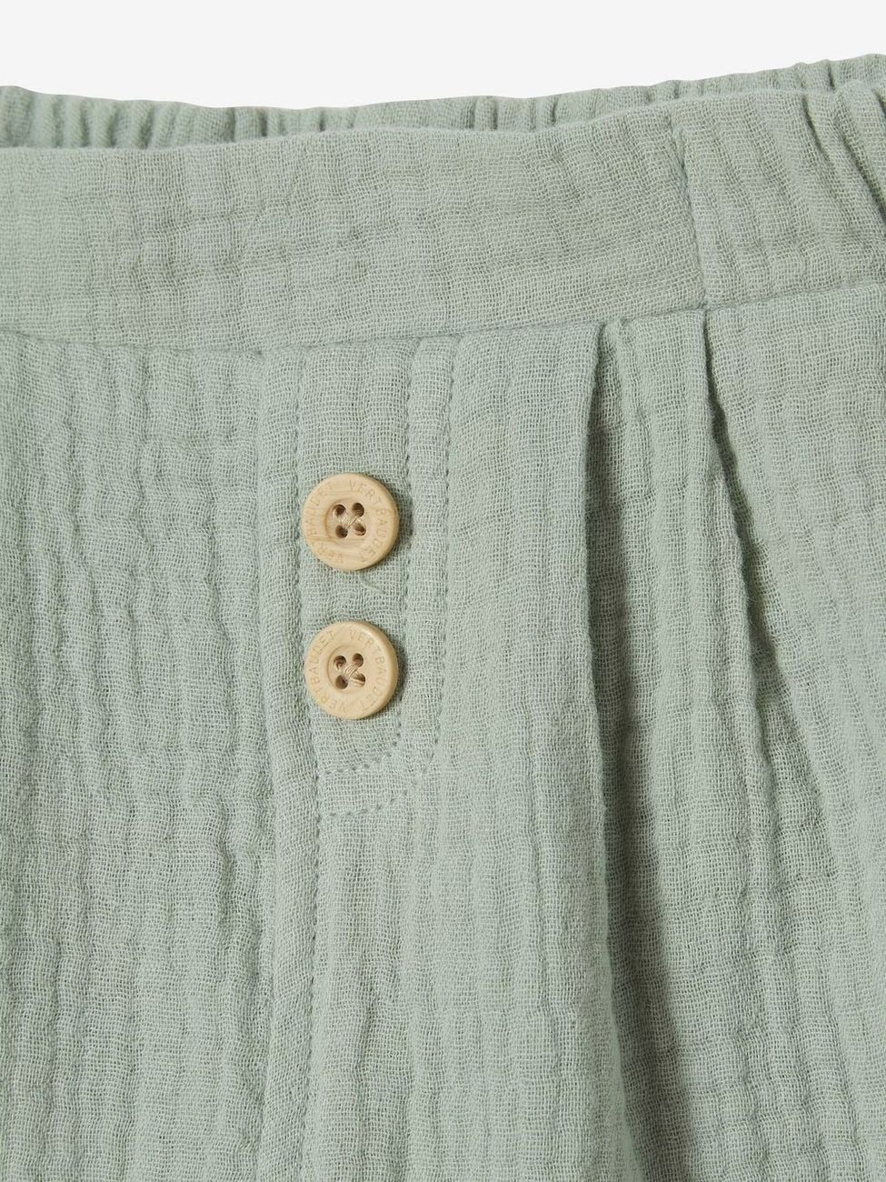 Pantalon bébé mixte coupe sarouel en gaze de coton tilleul (Vertbaudet) - Image 2