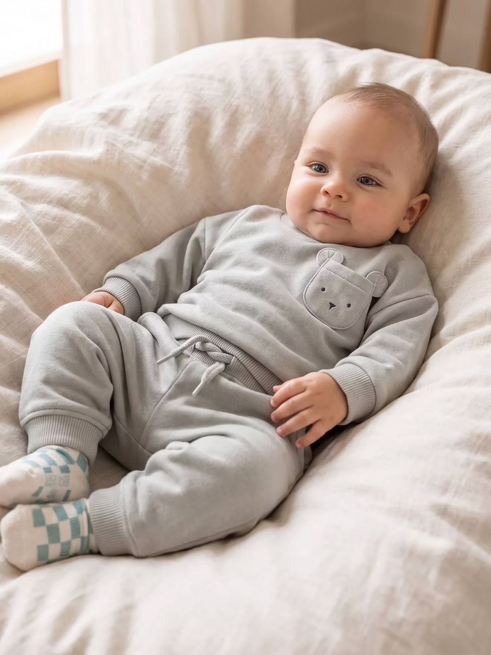 Ensemble sweat et pantalon naissance bébé garçon bleu glacier (Vertbaudet) - Couverture