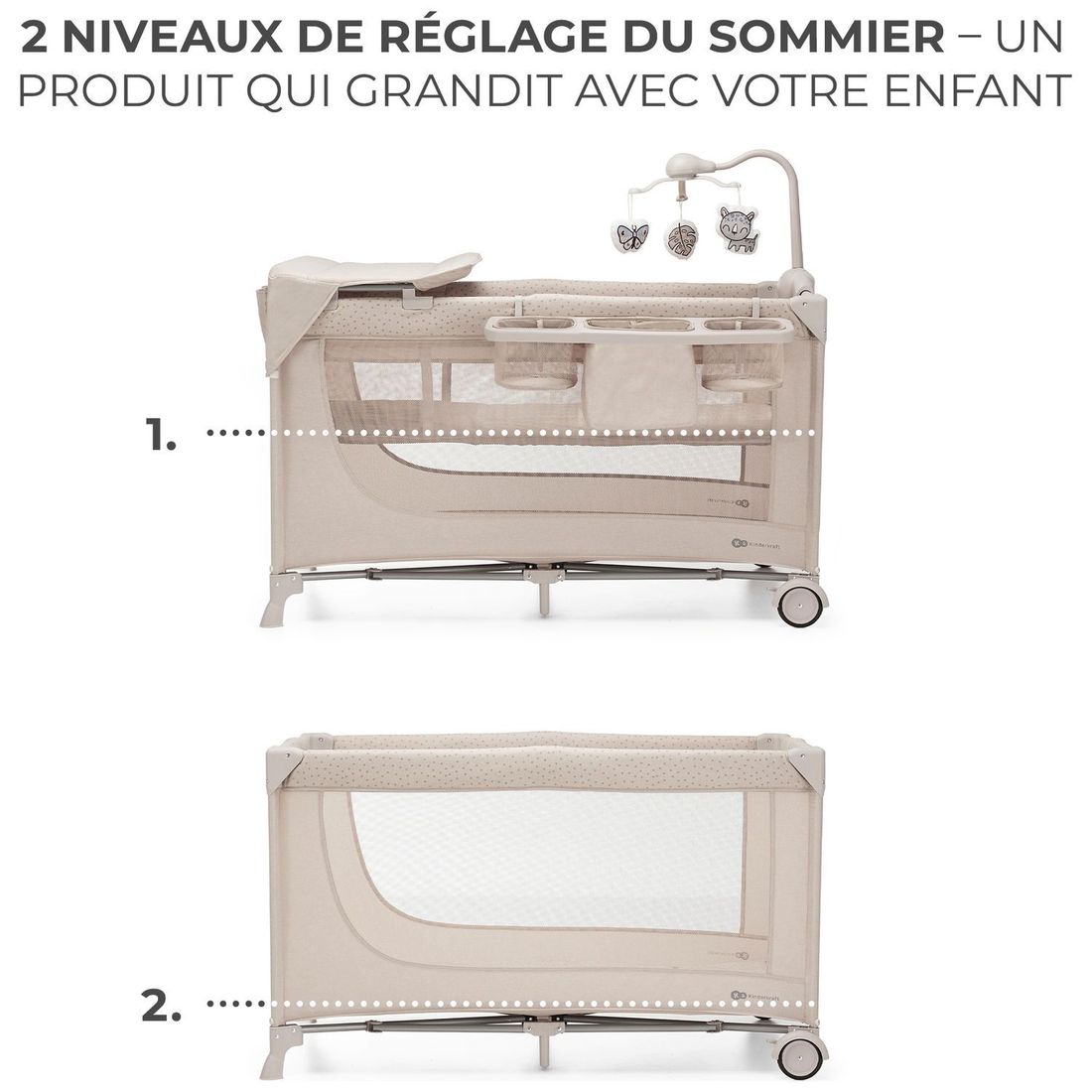 Lit parapluie 3 en 1 Joy 2 avec accessoires Beige (Kinderkraft) - Image 3