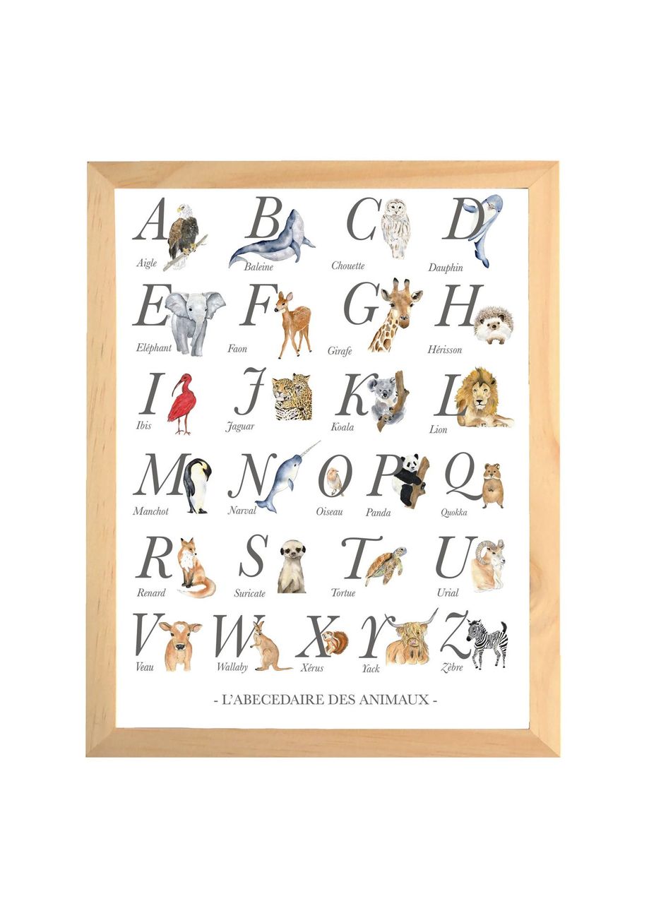 Abécédaire des animaux aquarelle, affiche éducative pour chambre bébé et enfant (Les Aquarelles de Marlène) - Image 1