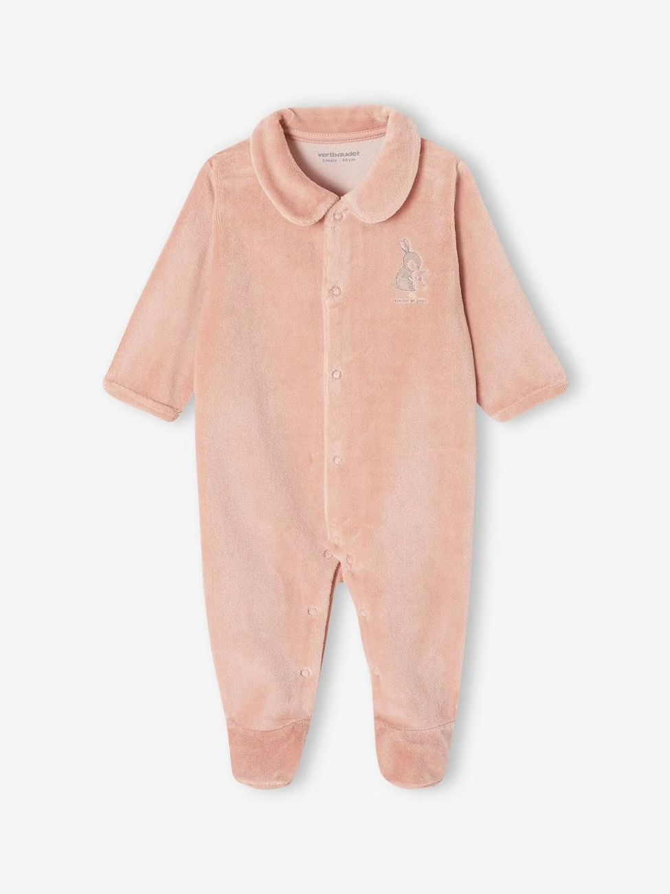 Lot de 2 pyjamas mixtes velours ouverture naissance rose (Vertbaudet) - Image 2