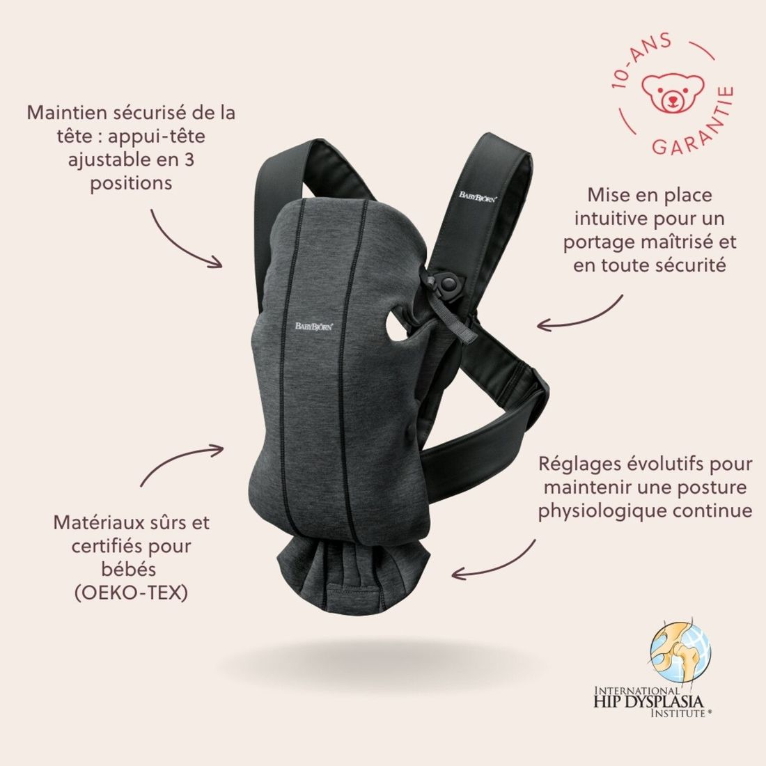 Porte bébé Mini Jersey 3D gris charbon (BabyBjörn) - Image 5