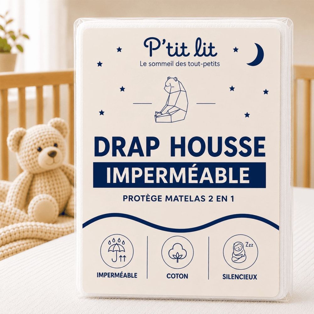 Drap housse alèse 2 en 1 coton imperméable blanc 60x120 cm (P'Tit Lit) - Couverture