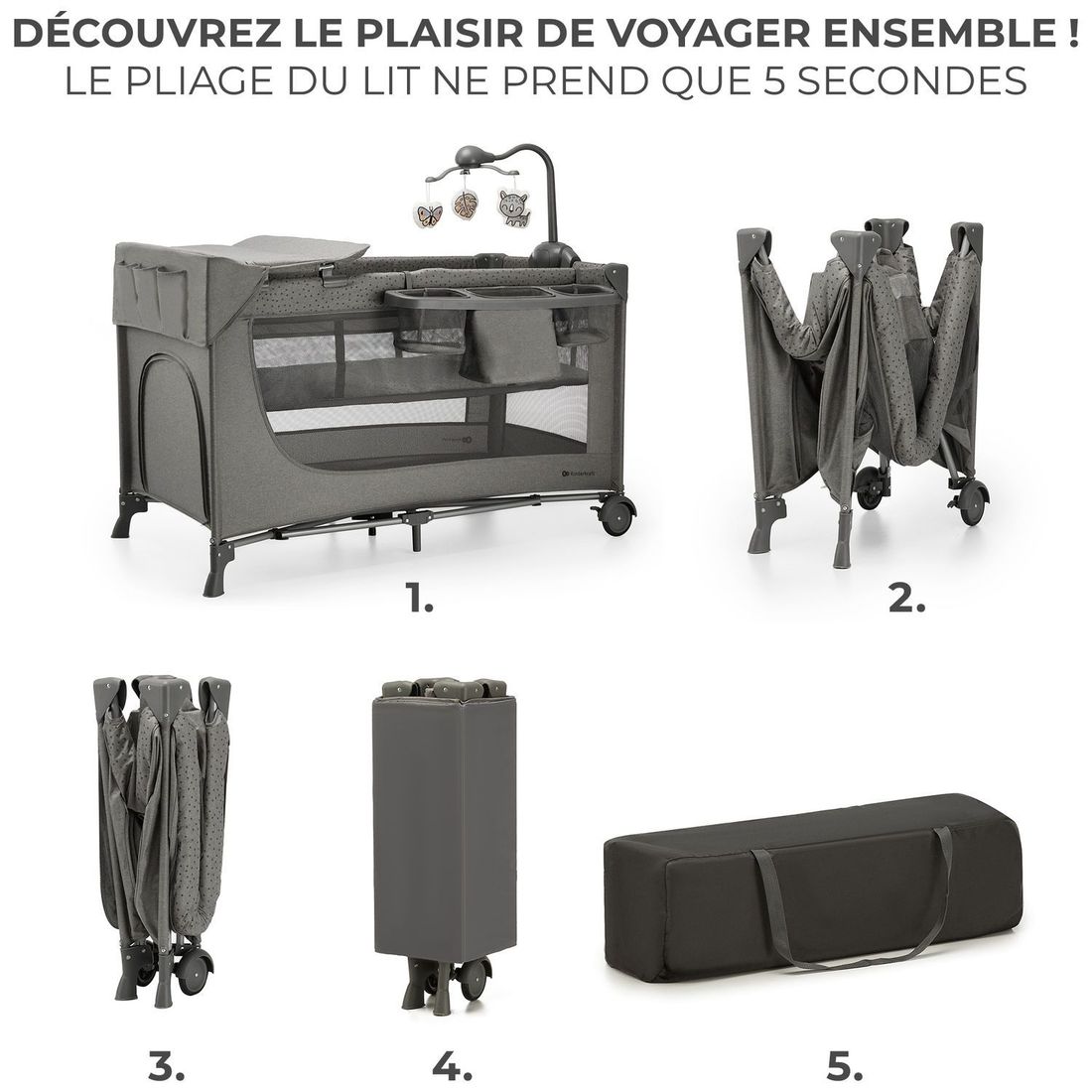 Lit parapluie 3 en 1 Joy 2 avec accessoires Dark Grey (Kinderkraft) - Image 4