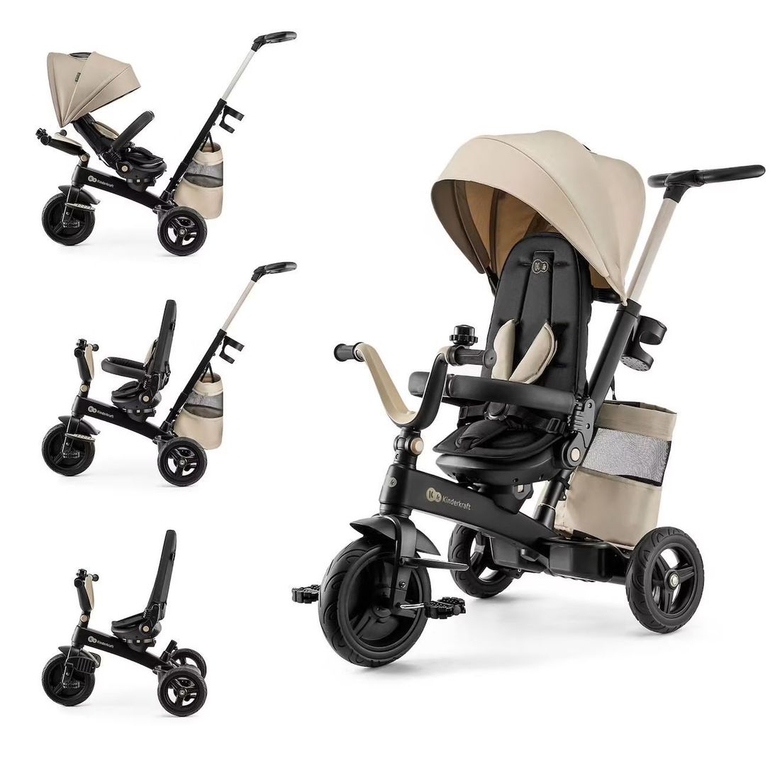 Tricycle Évolutif Kinderkraft Easytwist 5 En 1 Avec Siège Rotatif 360°, Roues Pu Increvables Et Capote Upf50+ Beige (Kinderkraft) - Couverture