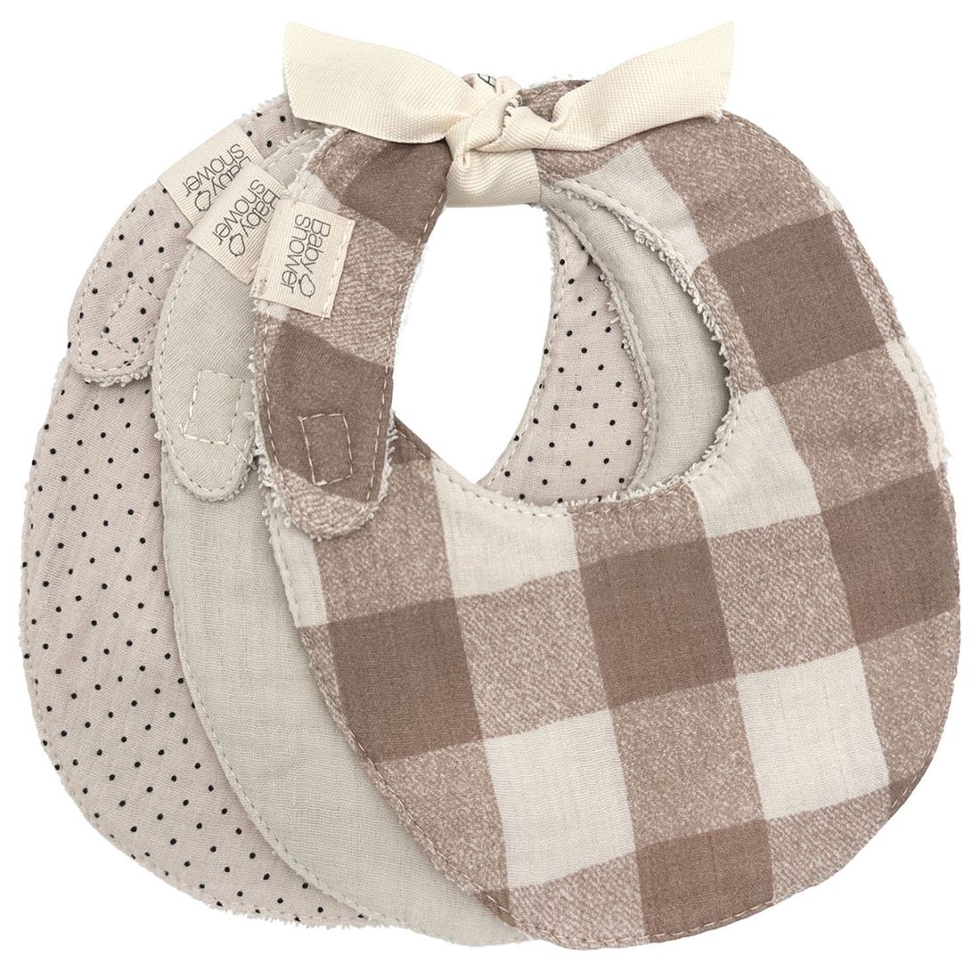 Lot de 3 bavoirs Vichy Caramel (Babyshower) - Couverture