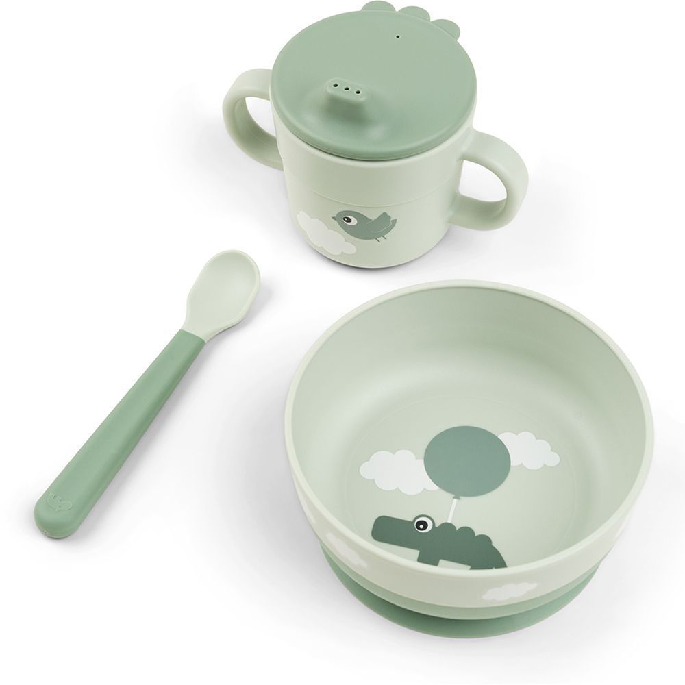 Coffret premier repas ventouse Foodie Happy clouds Vert (3 pièces) (Done by deer) - Couverture