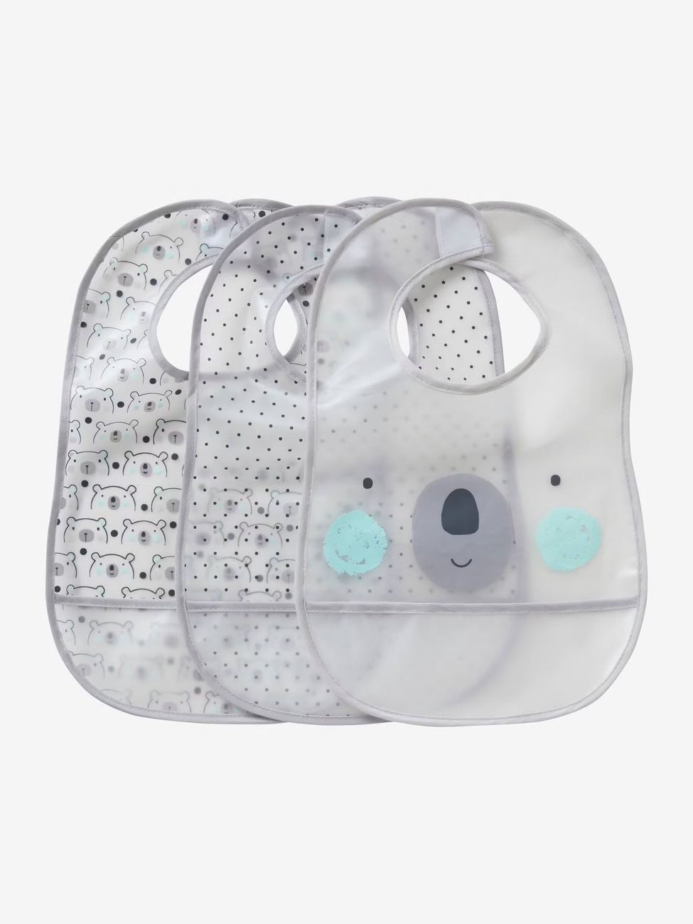 Lot de 3 bavoirs plastifiés avec récupérateur assortis ours (Vertbaudet) - Couverture
