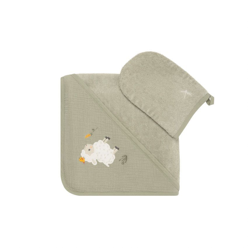 Set de bain avec cape et gant de toilette La Vie à la Ferme vert - Vert (Prémaman) - Image 1