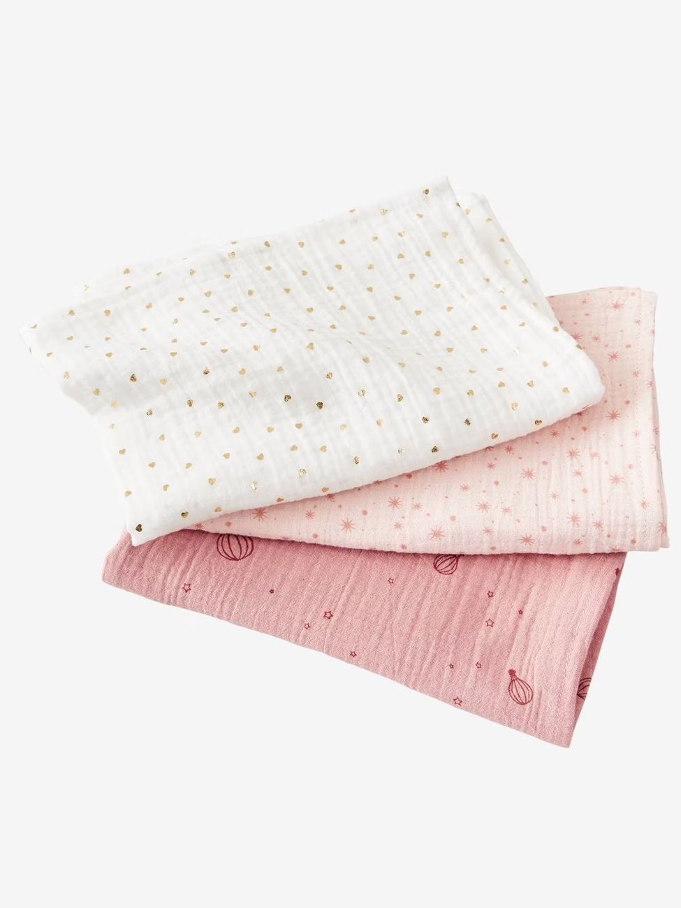 Lot de 3 langes personnalisables en gaze de coton nude imprimé (Vertbaudet) - Image 1