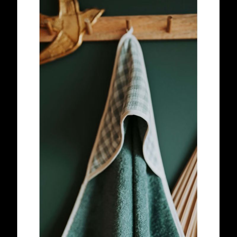 Cape de bain vichy vert de gris (Manufacture des bébés français) - Image 3