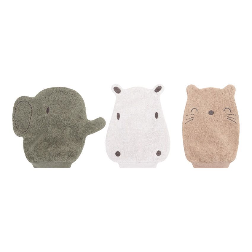 Lot de 3 gants de toilettes Animaux de la savane - Vert (Prémaman) - Couverture