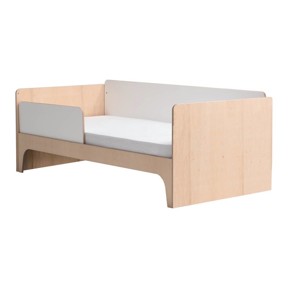 Lit banquette en bois, blanc et couleur naturel, 90x190 cm (CAMIF) - Couverture