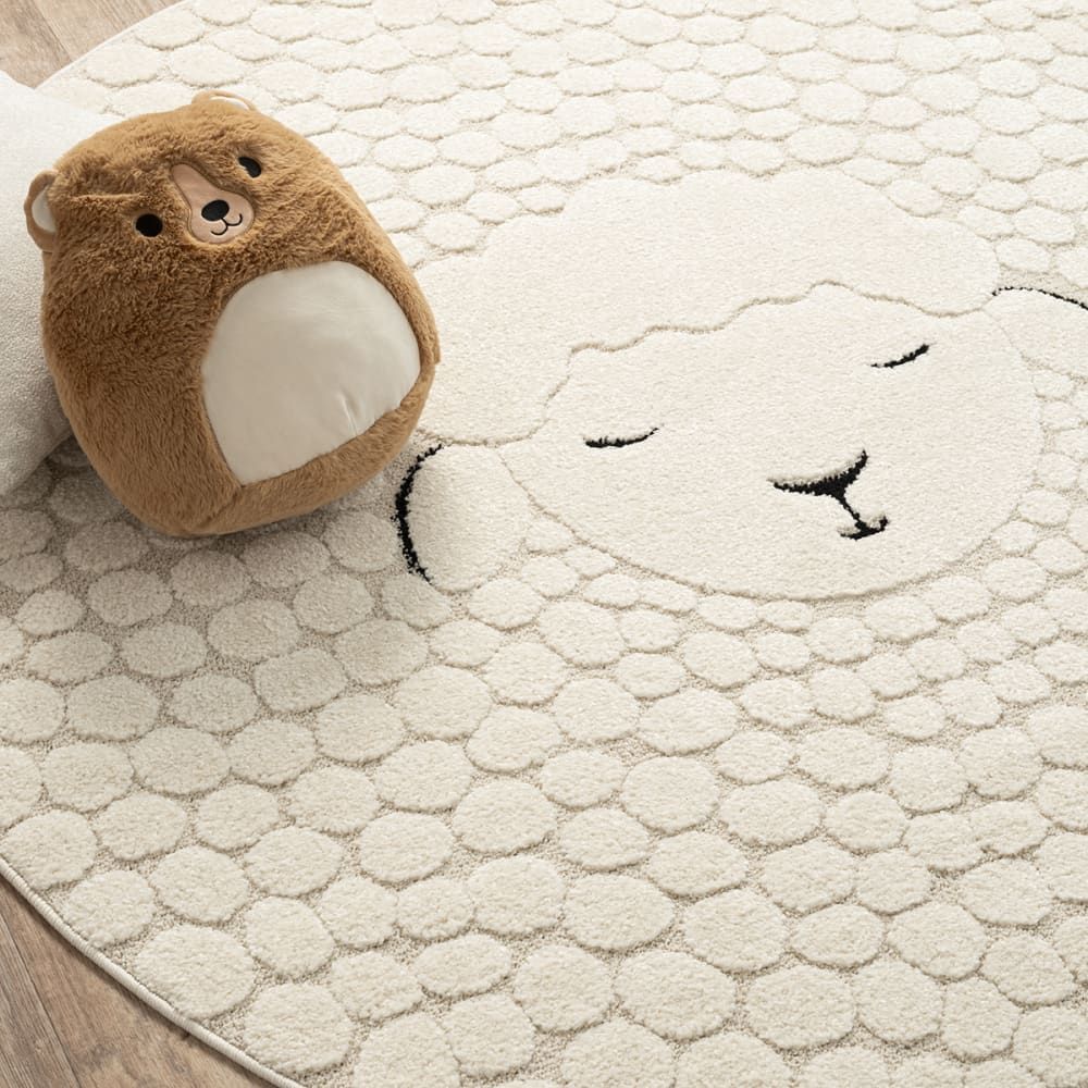 Tapis chambre enfant design mouton, crème, 160 cm, rond (The carpet) - Image 1