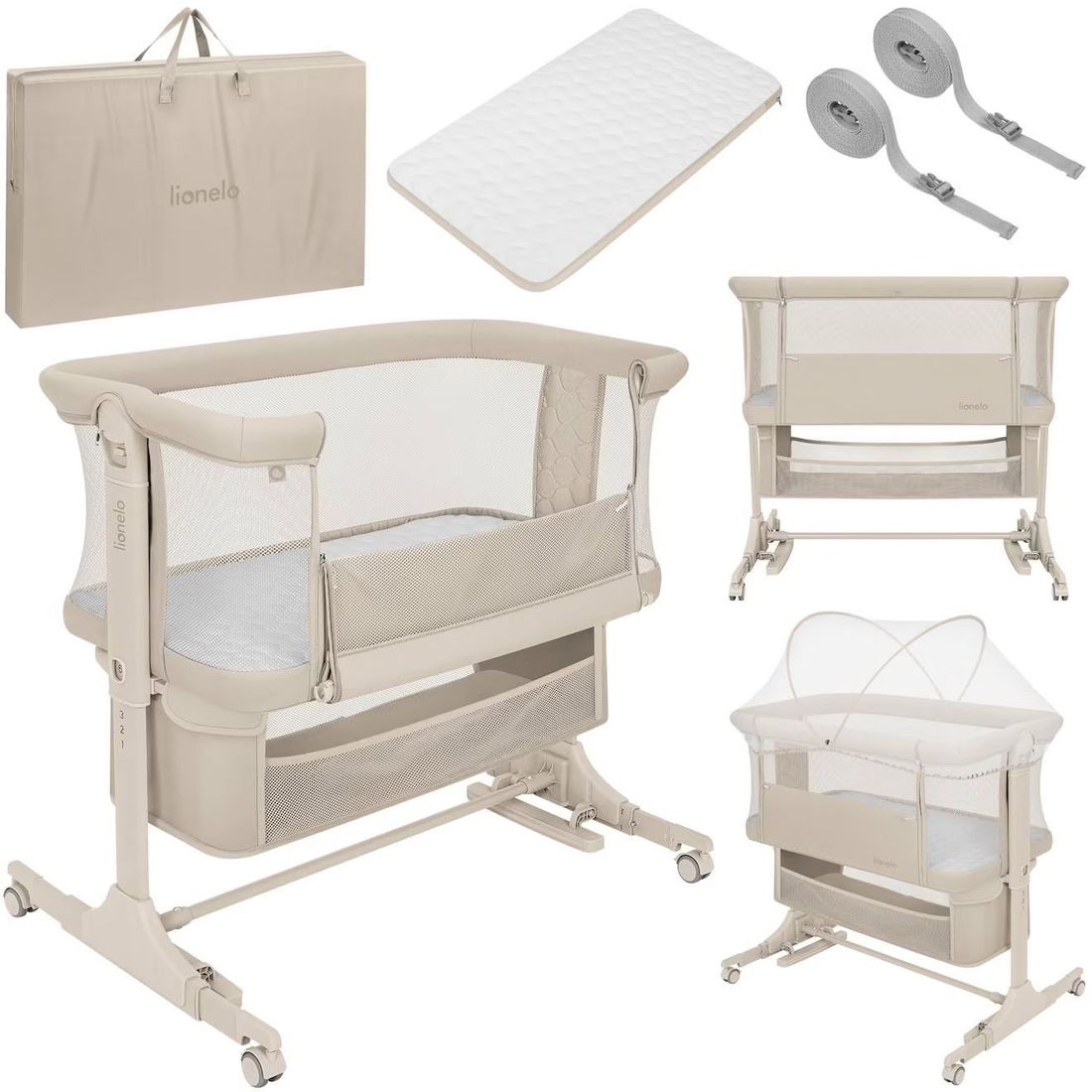 Lit Cododo Berceau 3en1 Jodie Réglable En Hauteur Et Inclinaison Avec Matelas Haute Densité Beige Cream (Lionelo) - Couverture