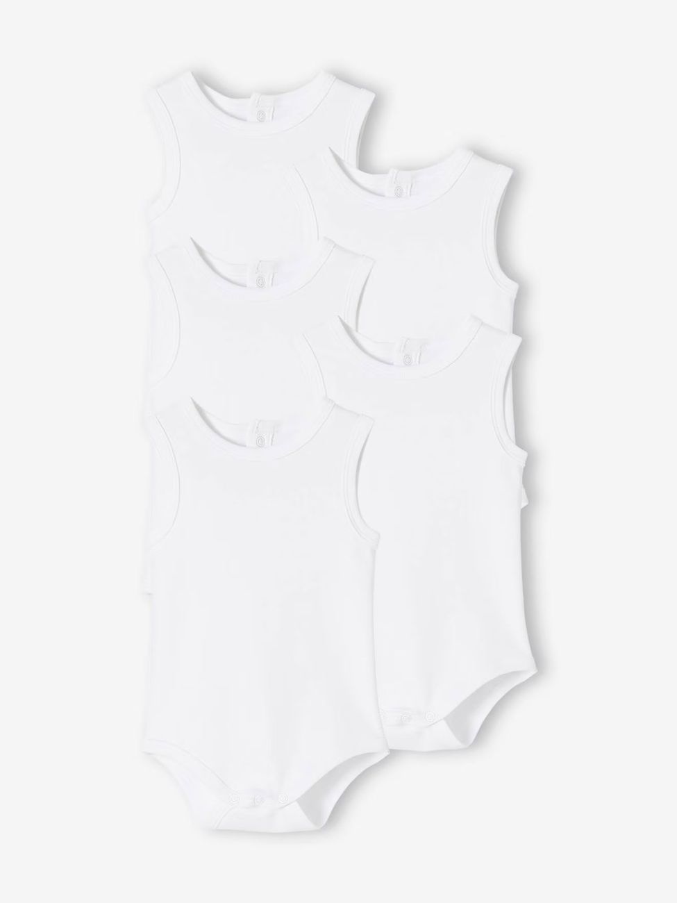 Lot de 5 bodies débardeur bébé en interlock BASICS lot blanc (Vertbaudet) - Couverture