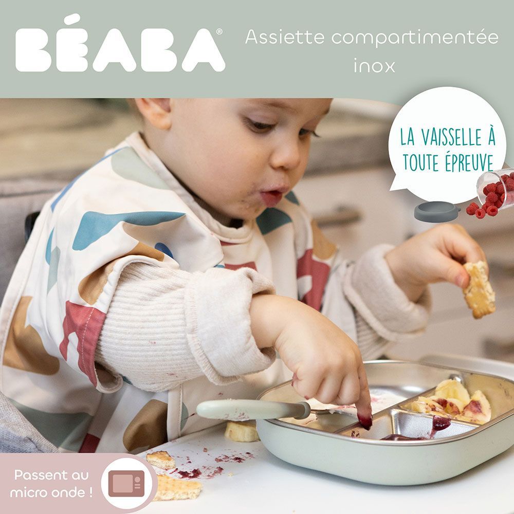 Assiette compartimentée en inox micro-ondable (Béaba) - Image 1