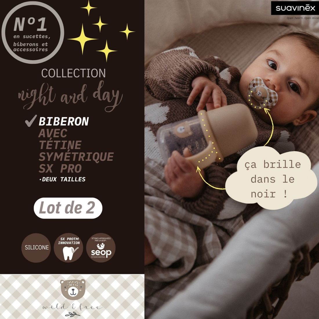 Biberon d'apprentissageWild&Free Night and Day Marron (150Ml) (Suavinex) - Image 5