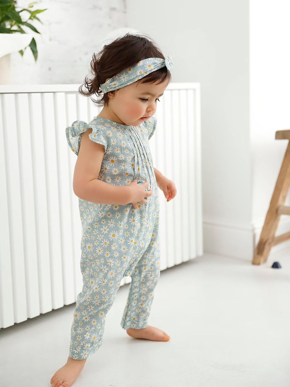 Ensemble bébé fille combinaison + bandeau imprimés vert céladon imprimé (Vertbaudet) - Couverture