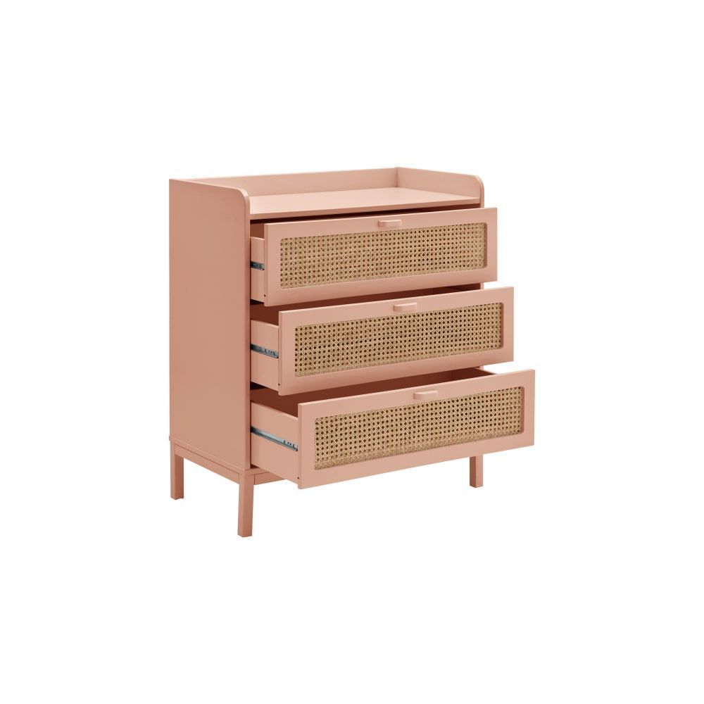 Commode 3 tiroirs effet bois et cannage terracotta (CAMIF) - Image 3