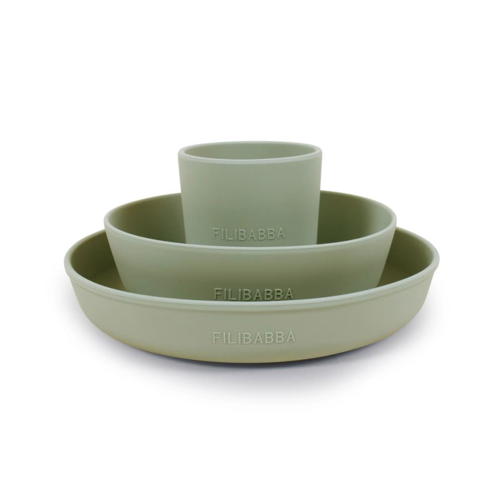 Assiette & bol en silicone coloris vert (Filibabba) - Image 1